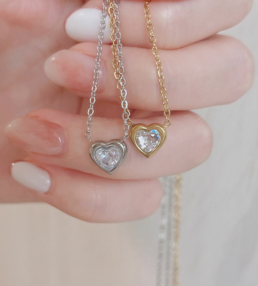 不會褪色的愛心鑽醫療鋼項鍊 浪漫氣質柔美感