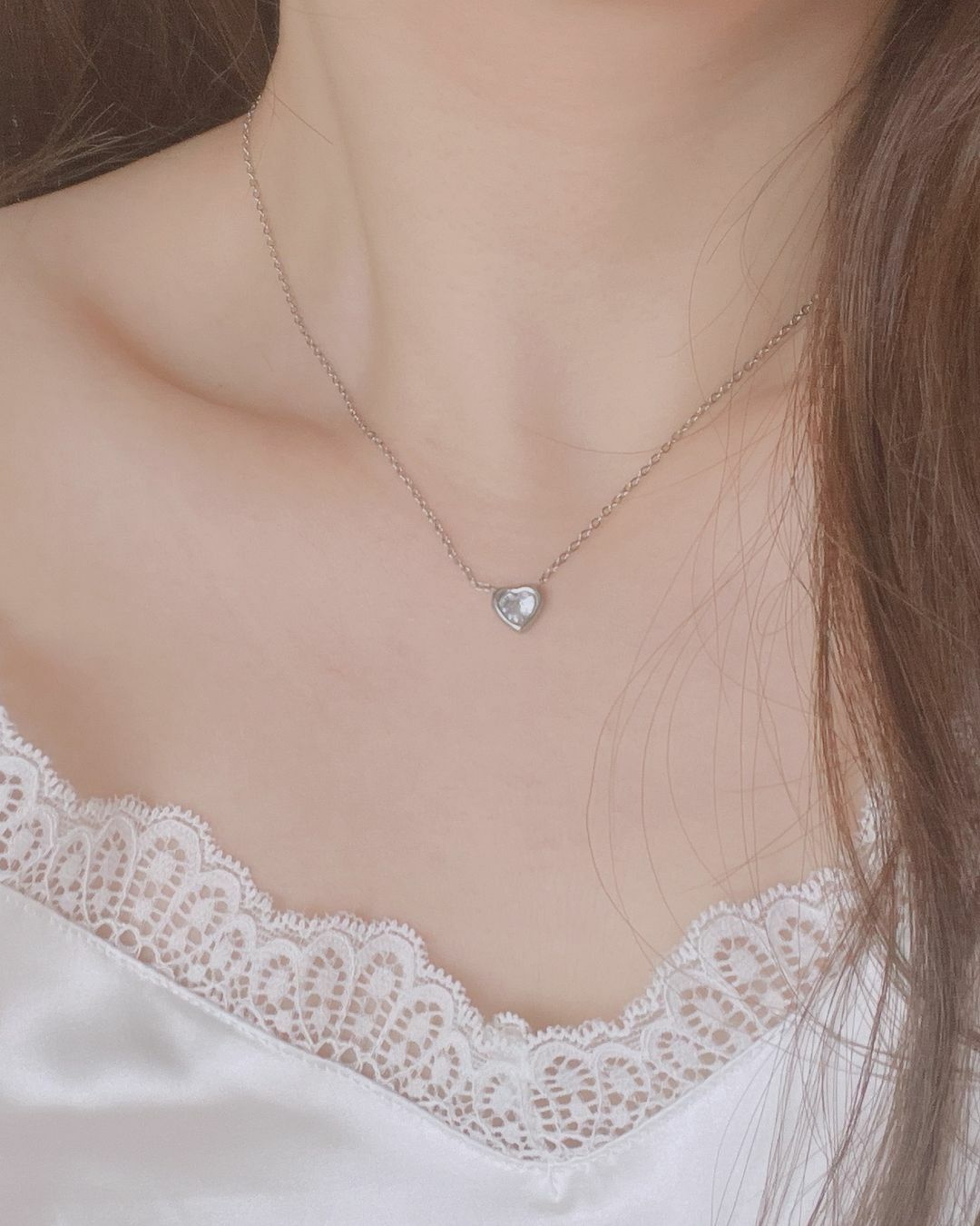 不會褪色的愛心鑽醫療鋼項鍊 浪漫氣質柔美感