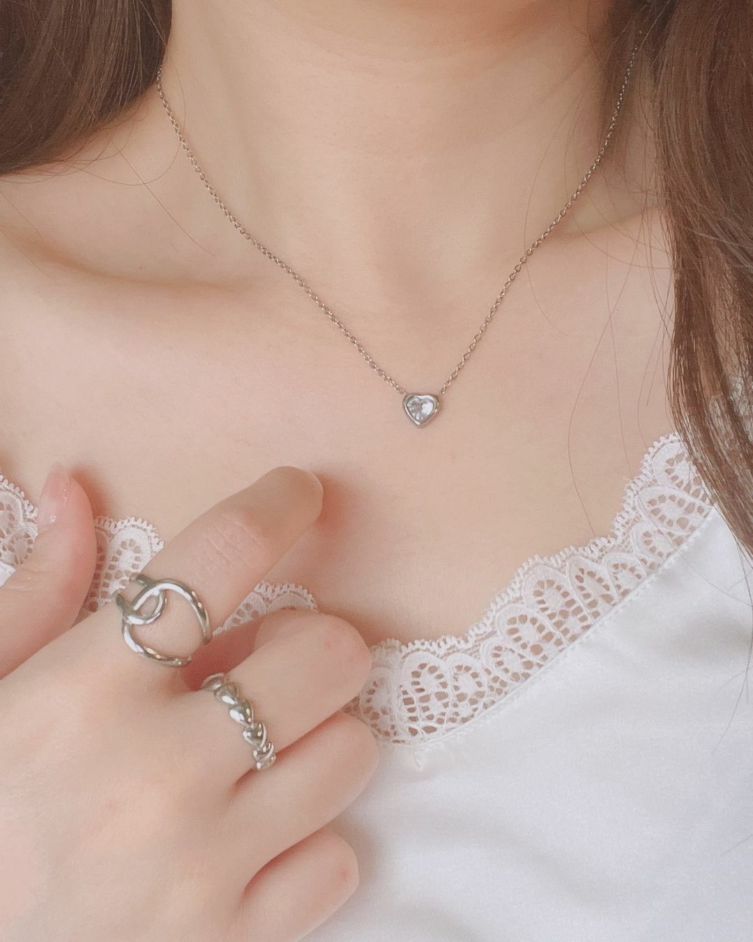 不會褪色的愛心鑽醫療鋼項鍊 浪漫氣質柔美感