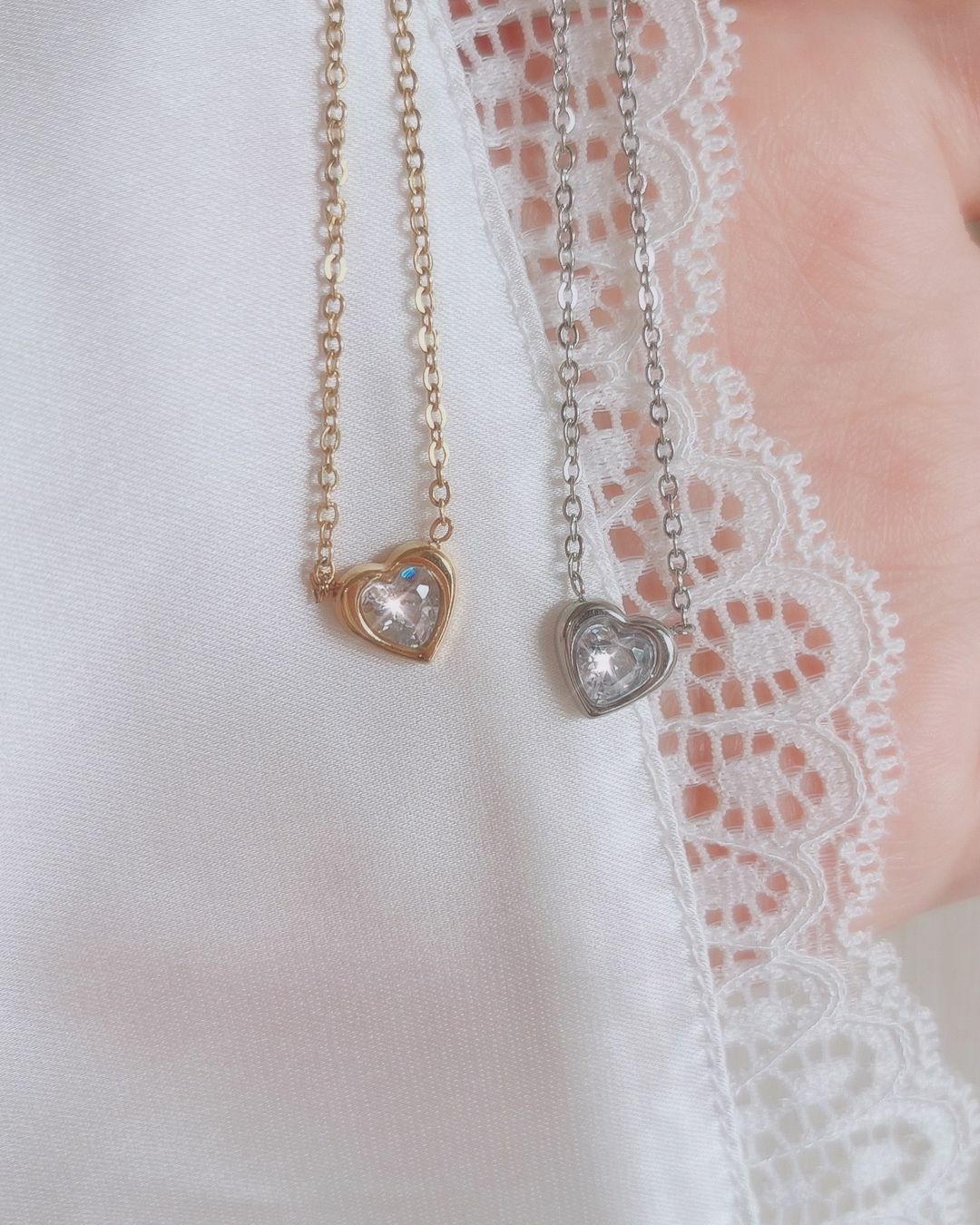 不會褪色的愛心鑽醫療鋼項鍊 浪漫氣質柔美感