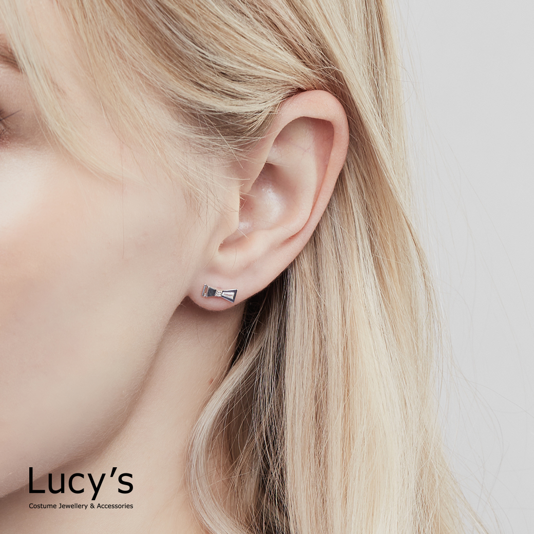 925純銀〔輕銀系列〕領結 耳環 (94556)