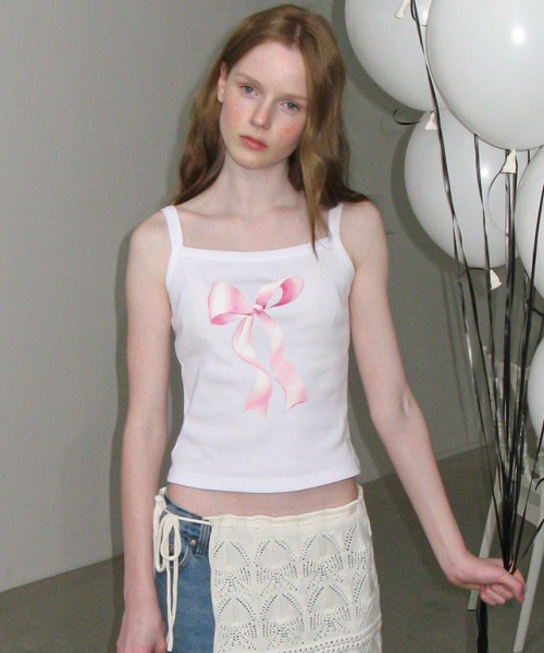 RONRON CRAYON RIBBON SLIM SLEVEELESS WHITE