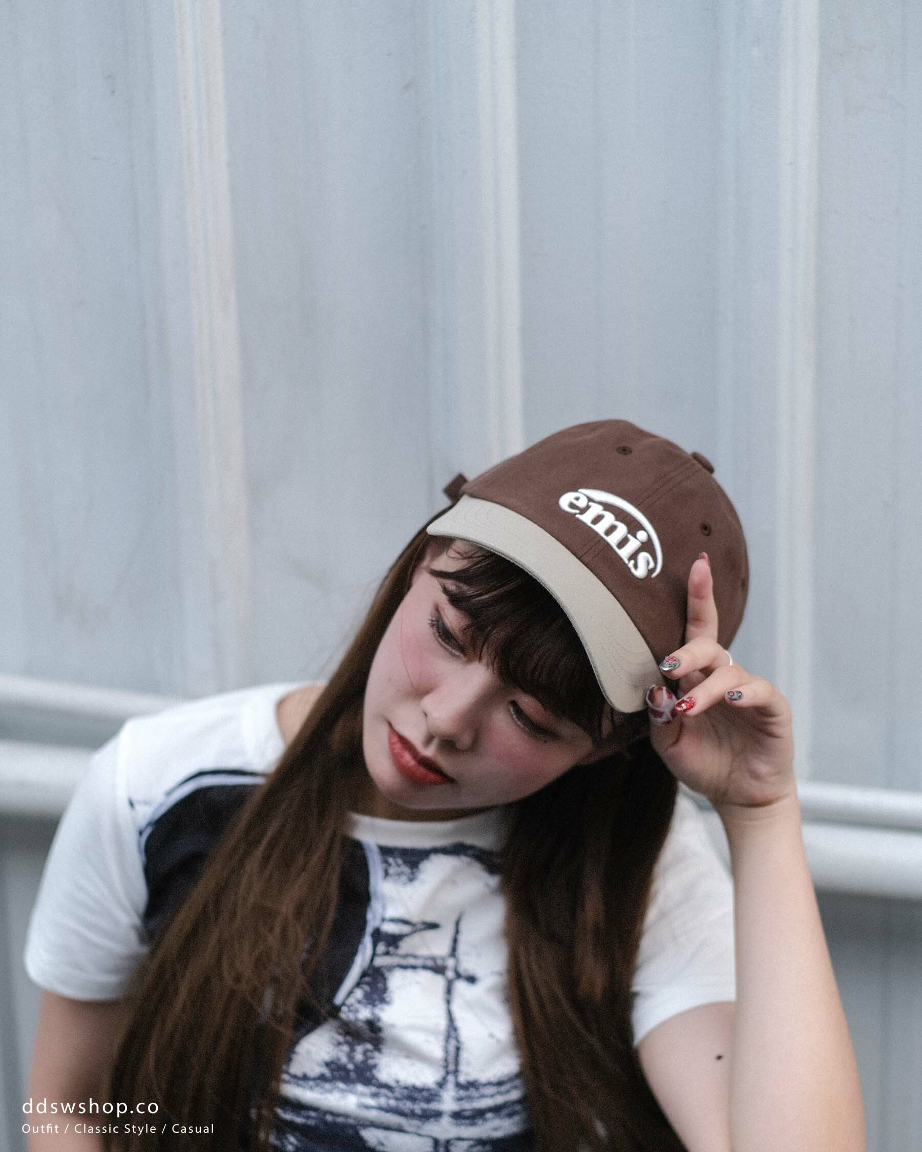 韓國限定 emis 拼接撞色老帽 藍色 咖啡色