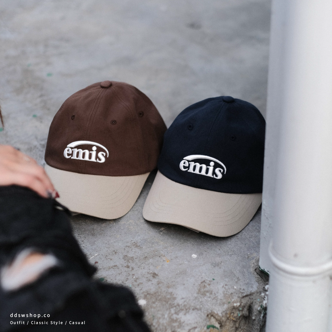 韓國限定 emis 拼接撞色老帽 藍色 咖啡色