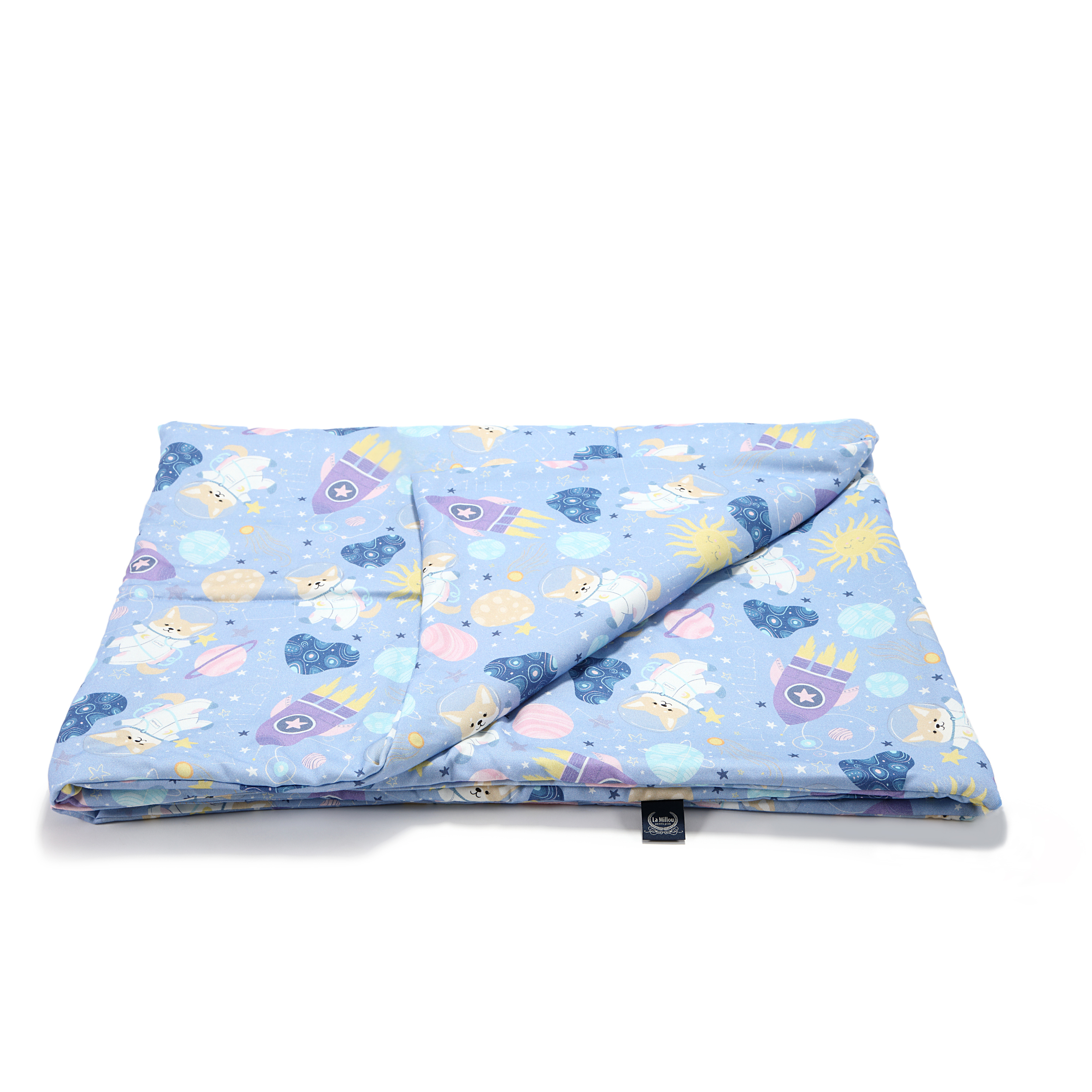 La Millou波蘭 竹纖涼感被(140x110cm)｜抗菌被｜無流蘇簡約質感｜星空胖柯基(藍底)