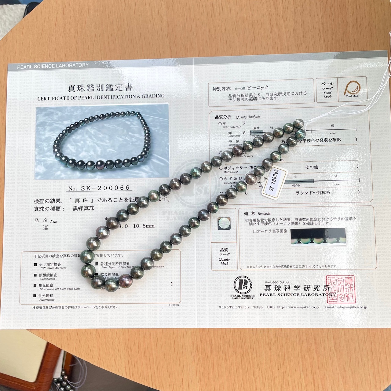混彩系 - 極光孔雀綠大溪地黑珍珠項鍊8-11mm (帶真科研證書)