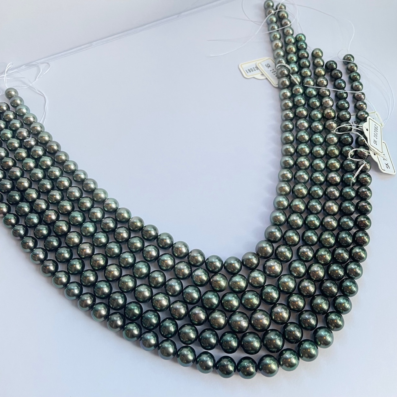 綠色系 - 極光孔雀綠大溪地黑珍珠項鍊8-11mm (帶真科研證書)