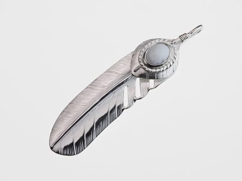 Wakan Silver Smith 上銀銀繩白紋石羽毛大碼