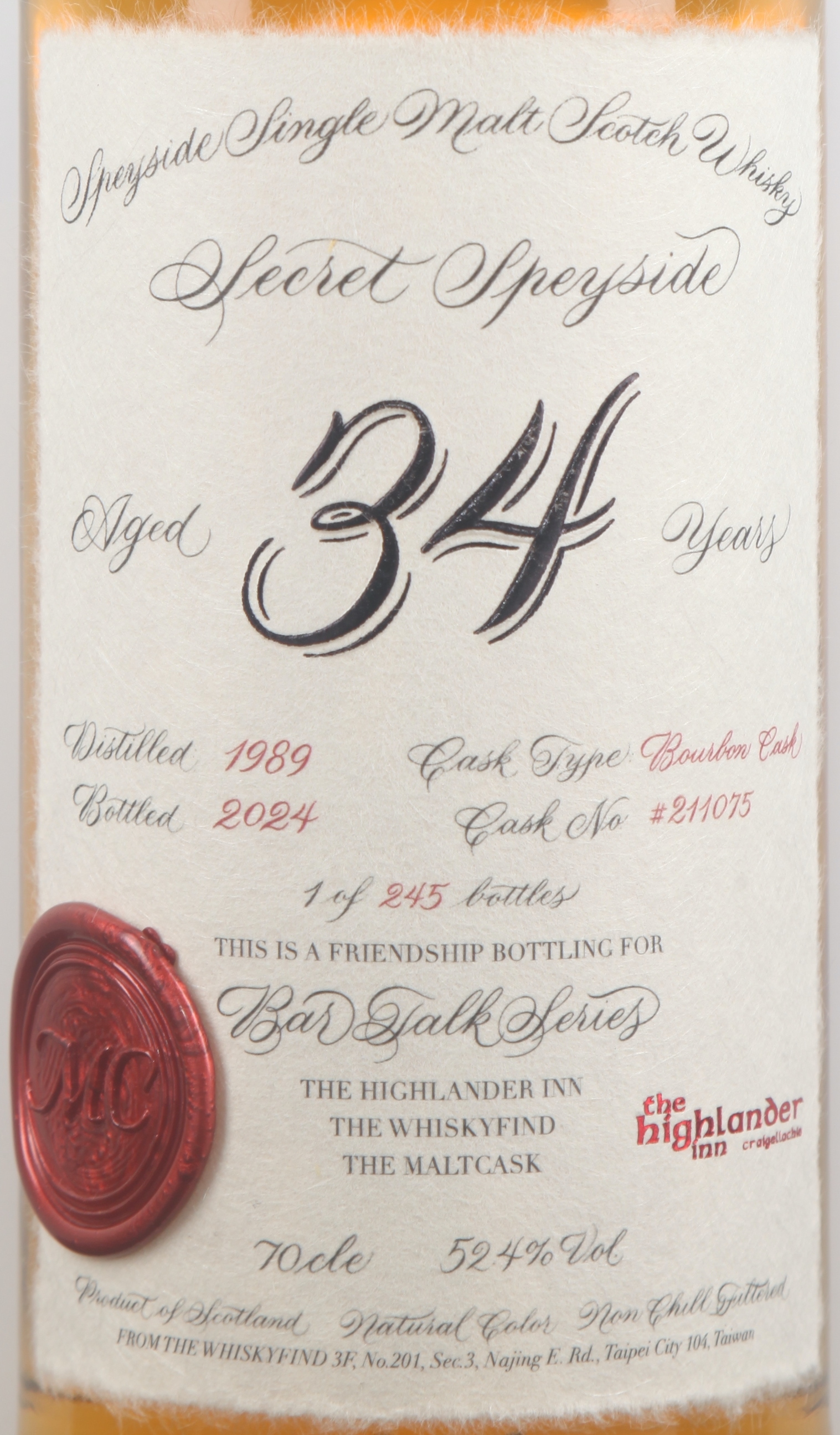 單支 ： The MaltCask x Highlander Inn x The Whiskyfind A Secret Speyside 1989/2024 34YO 52.4%