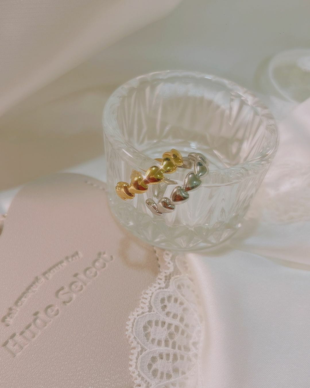 不褪色醫療鋼愛心連接愛心開口戒指