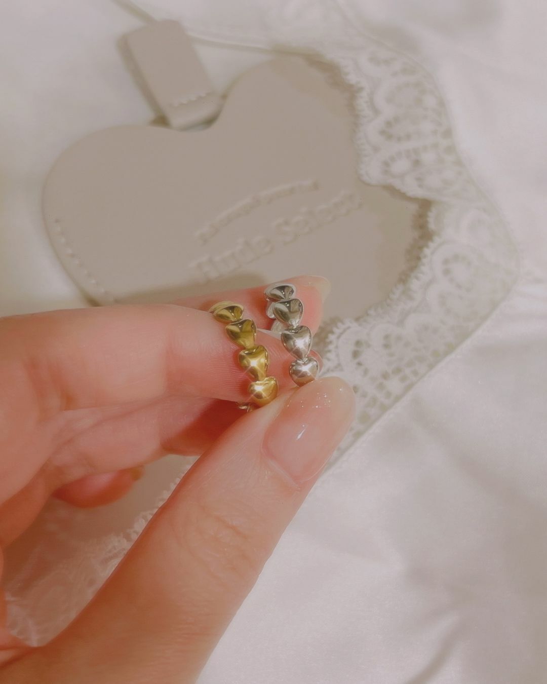 不褪色醫療鋼愛心連接愛心開口戒指