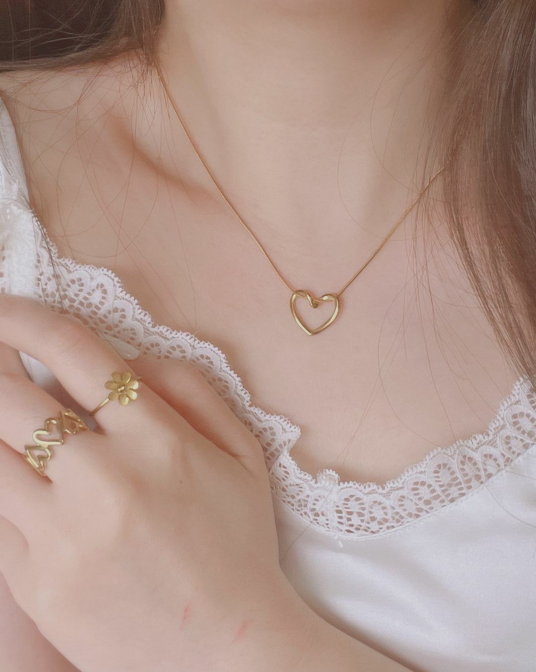 大愛心線條質感不褪色項鍊