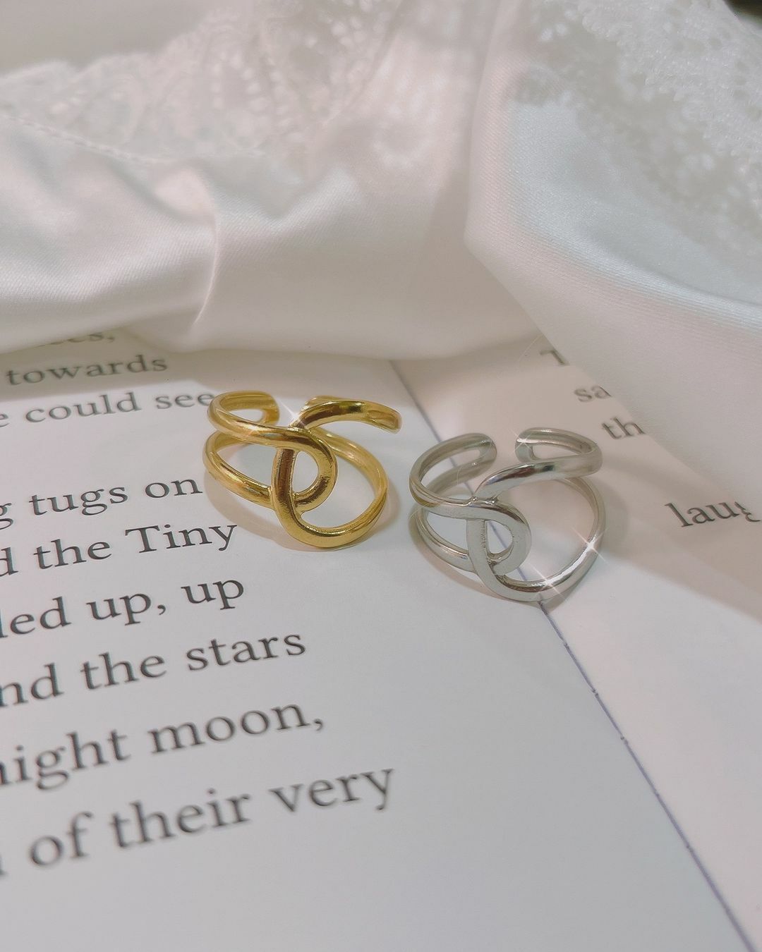 現代感交錯線條醫療鋼開口戒