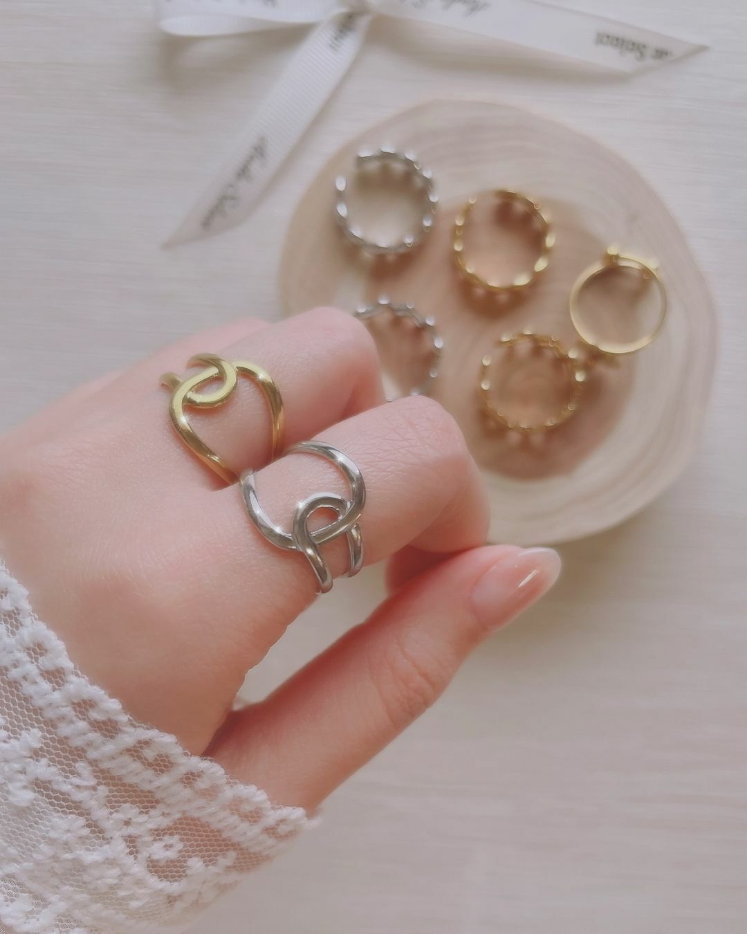 現代感交錯線條醫療鋼開口戒