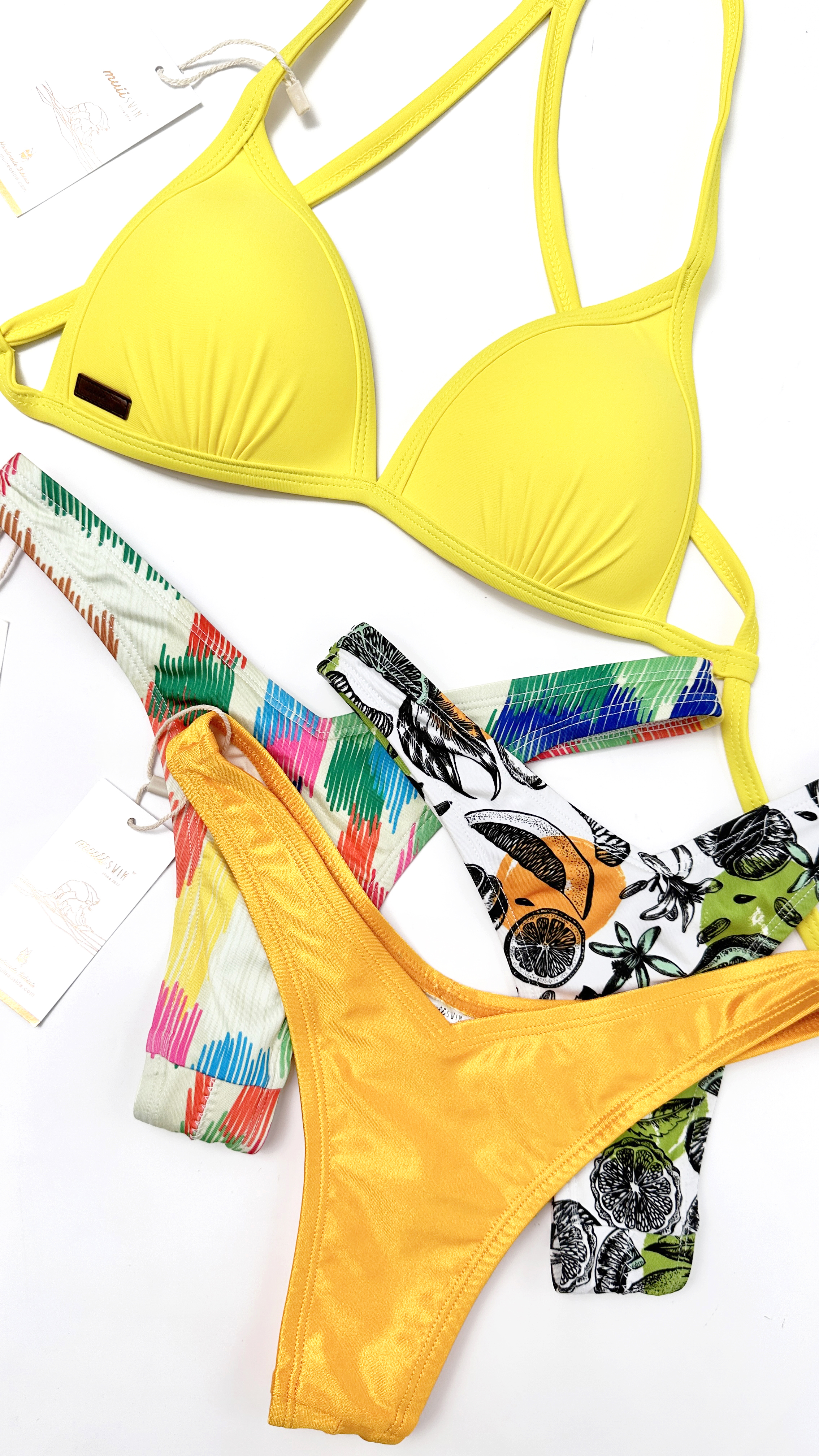 【芒果黃】​UPV 三角美胸綁帶上衣