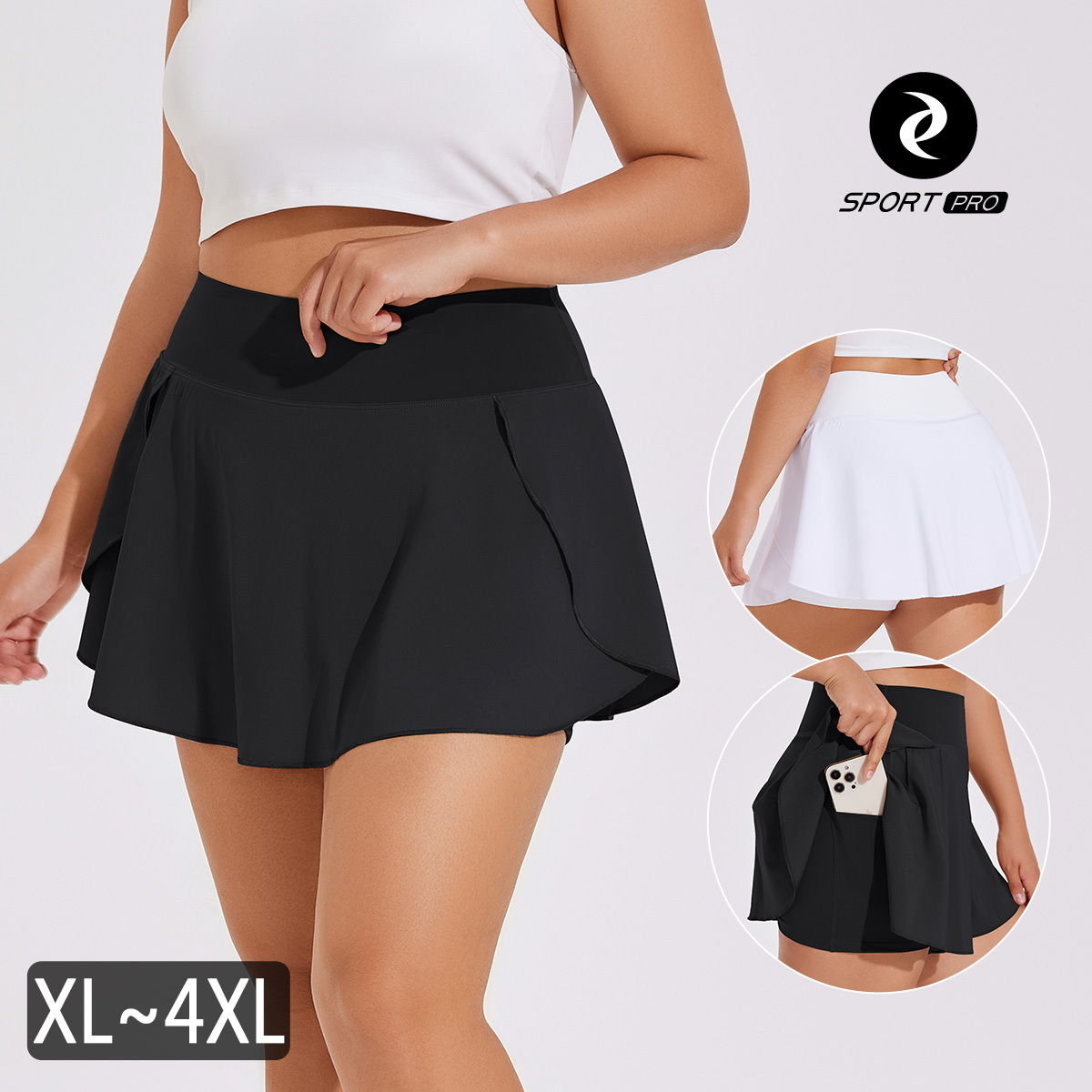 大碼假裙兩件防曝光網球/跑步/運動短褲