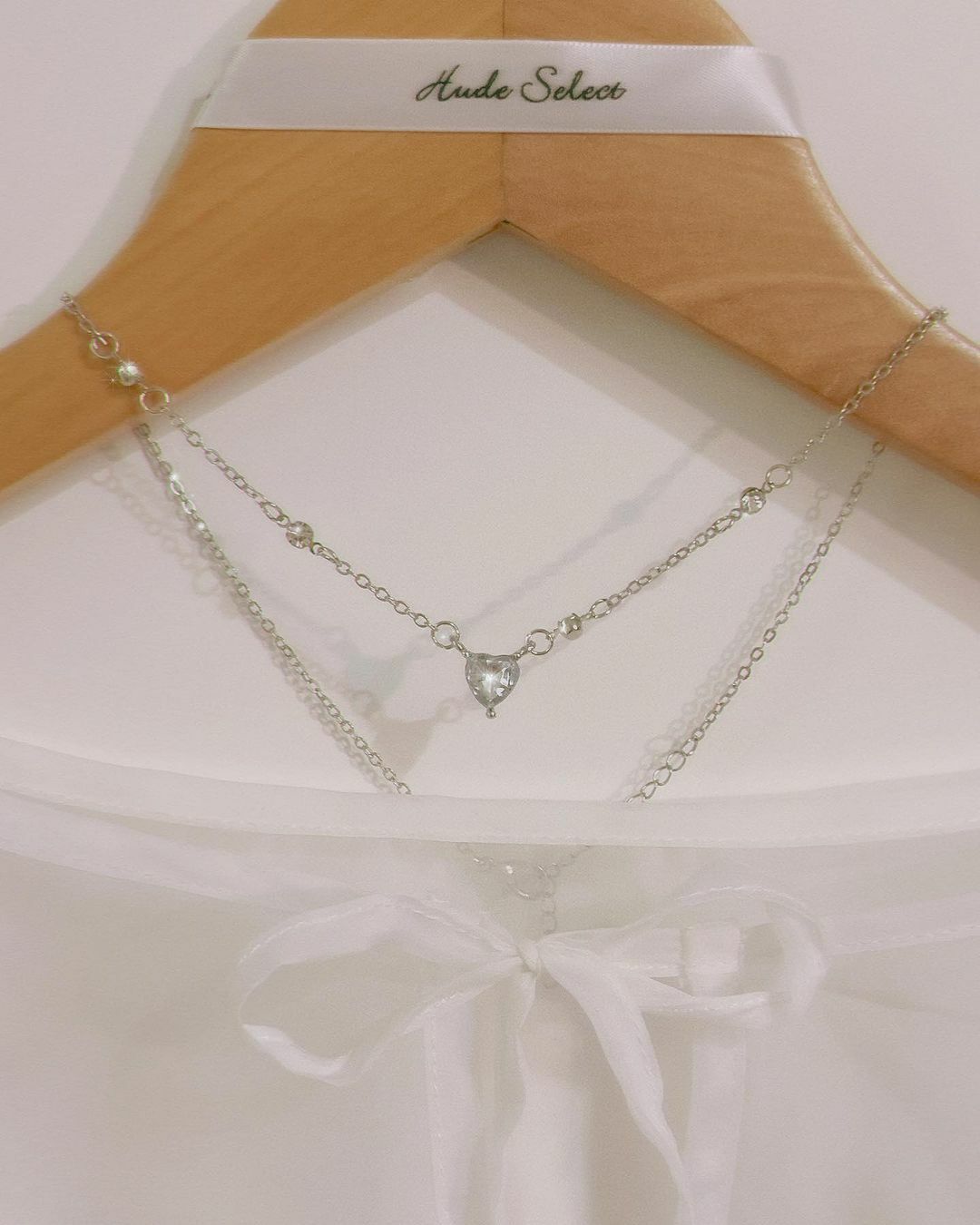 氣質質感愛心鑽吊墜圓珠點綴純銀項鍊