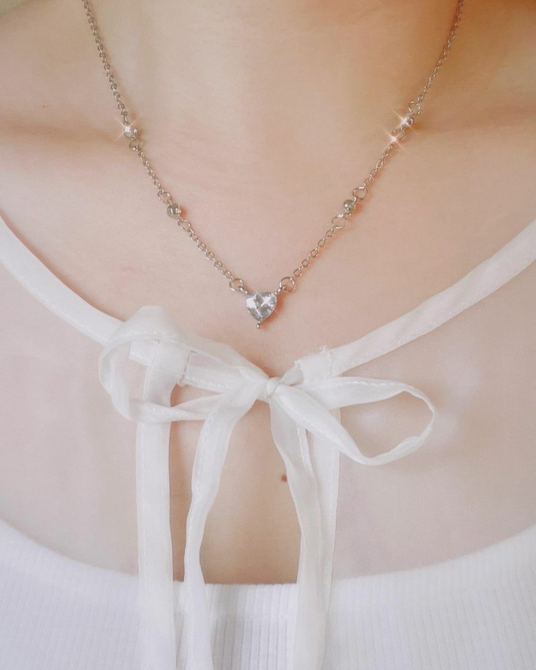 氣質質感愛心鑽吊墜圓珠點綴純銀項鍊