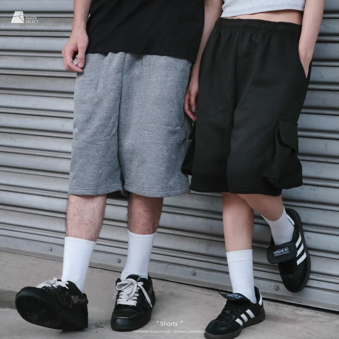 【逢甲 FUZZY】SBG Shorts 潮流 日常 休閒 舒適 舒服 美式 短褲 棉短褲 口袋 微刷毛 黑色 鐵灰 麻灰