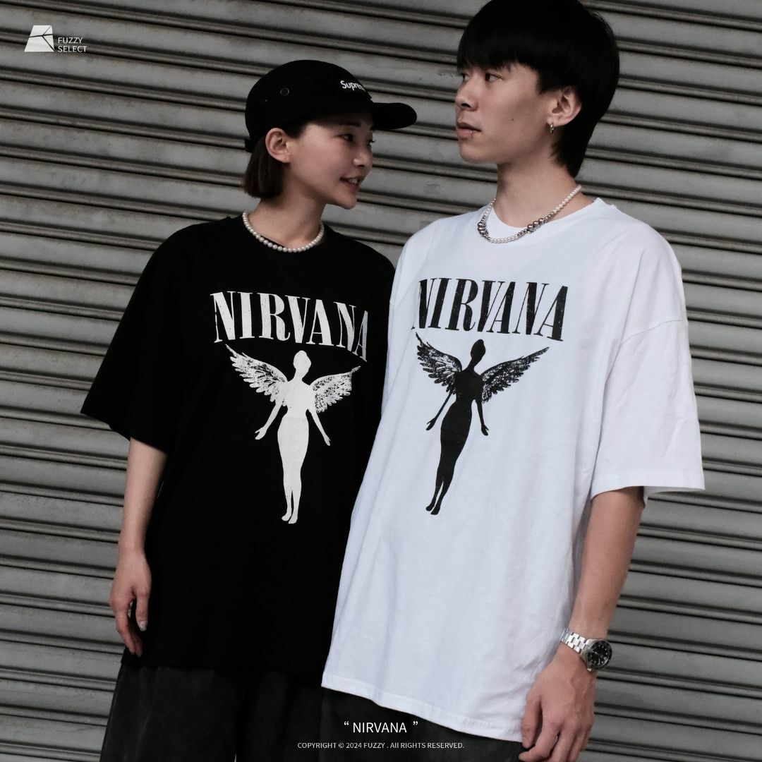 【逢甲 FUZZY】Nirvana Tee 天使 潮流 日常 美式 圖案 Logo 短T 短Tee 黑 白 麻灰