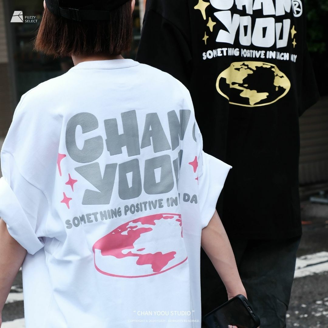 【逢甲 FUZZY】Hi Chan Yoou Tee 潮流 日常 美式 圖案 Logo 短T 短Tee 黑 白 灰藍