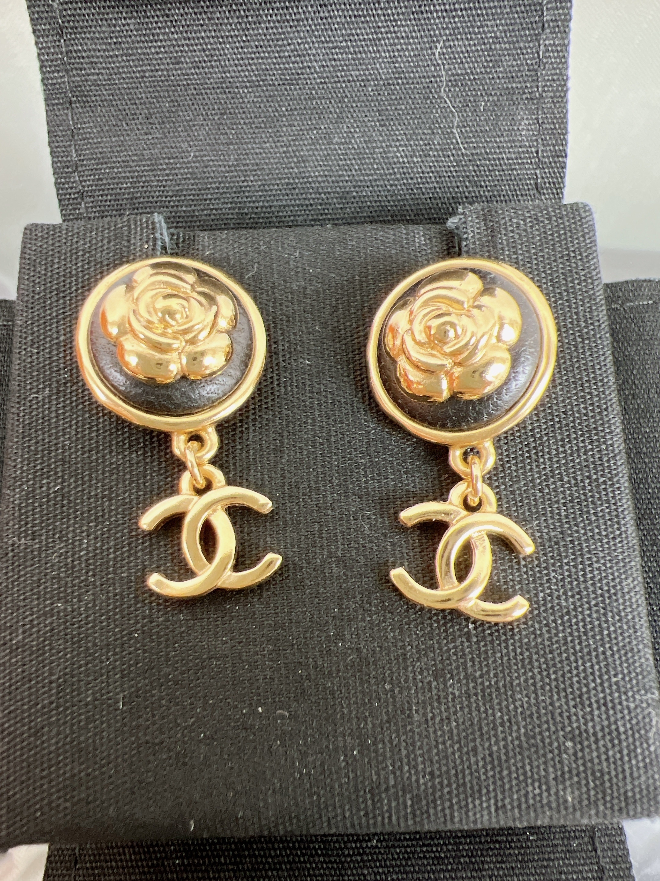 Chanel earrings (black floral logo)