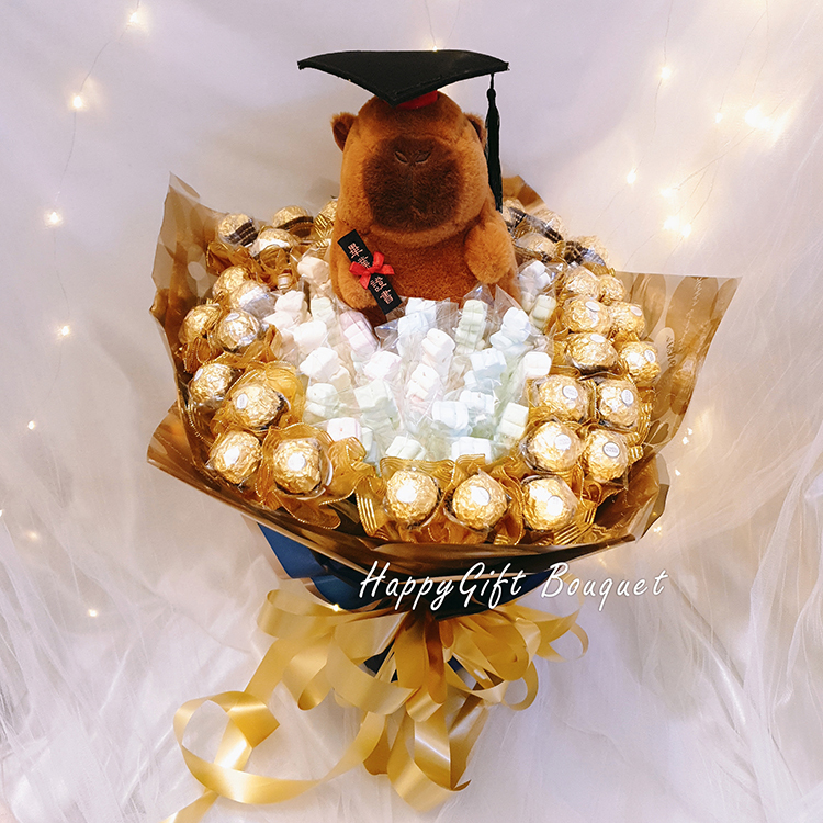 卡比巴拉花束,卡皮巴拉金莎棉花糖花束,卡比巴拉畢業花束,卡皮巴拉畢業花束,capybara bouquet