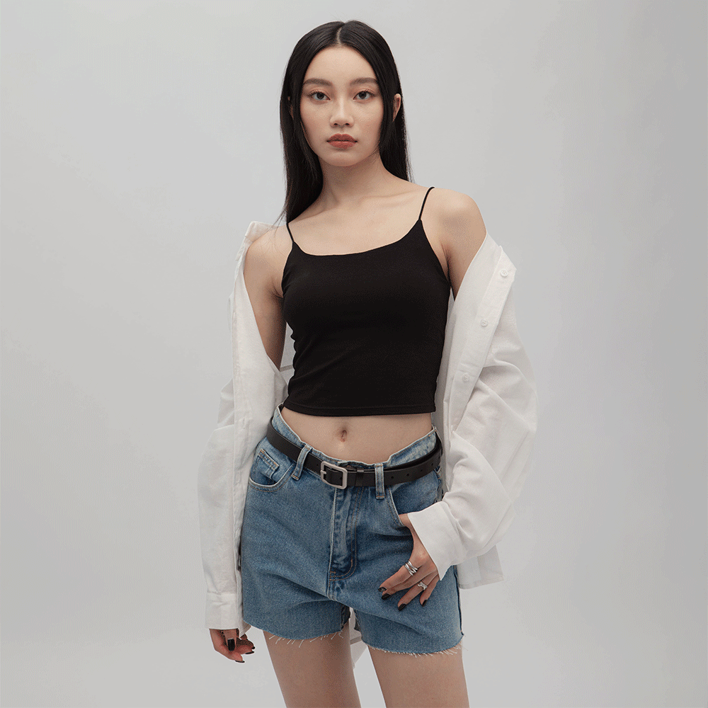 淺藍中腰毛邊牛仔短褲（-15%)