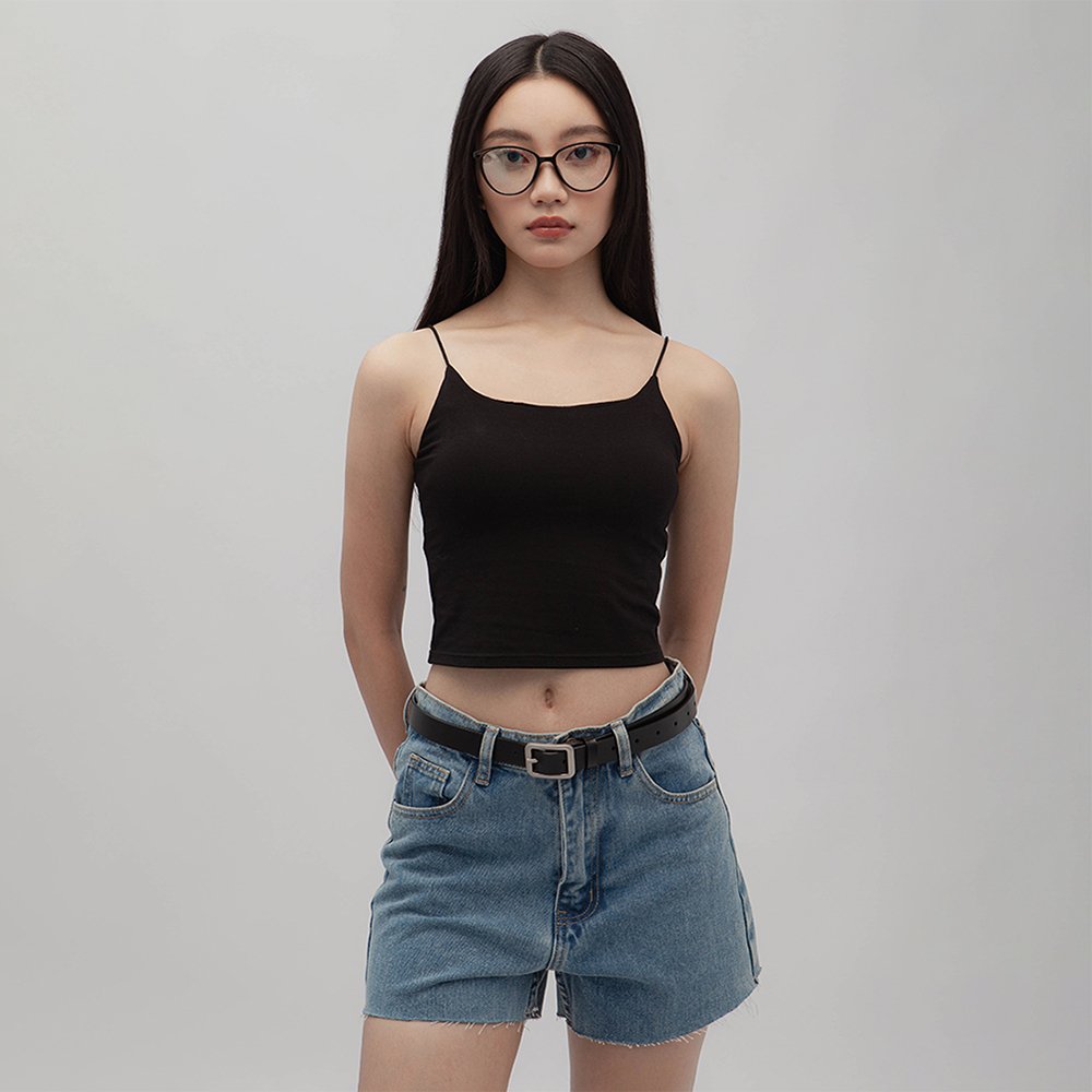 淺藍中腰毛邊牛仔短褲（-15%)