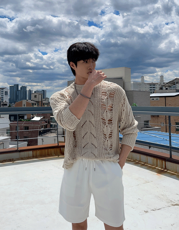 普林搖滾透視針織衫上衣