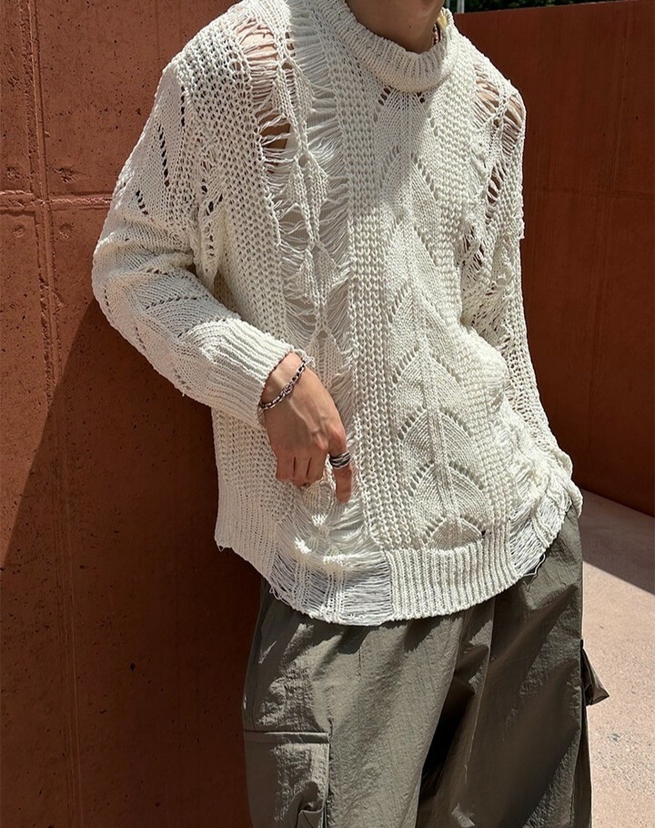 普林搖滾透視針織衫上衣