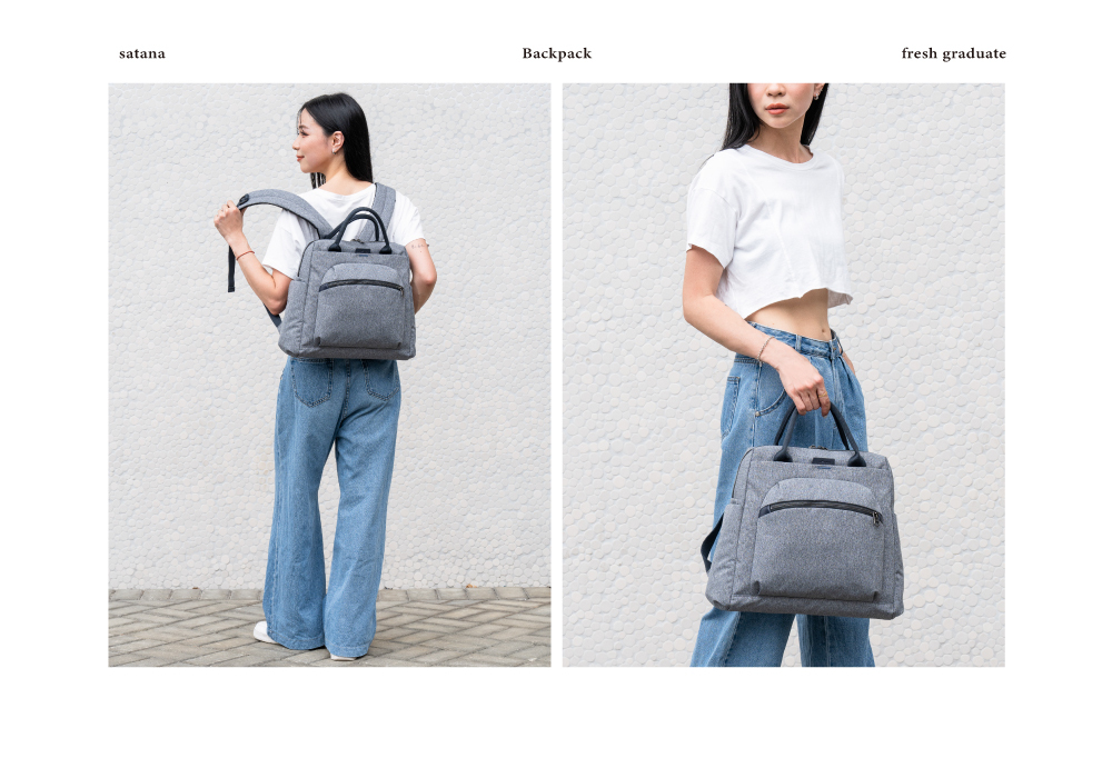 satana Fresh 青職人個性後背包-麻花灰 SFG0011-707 女生兩用照