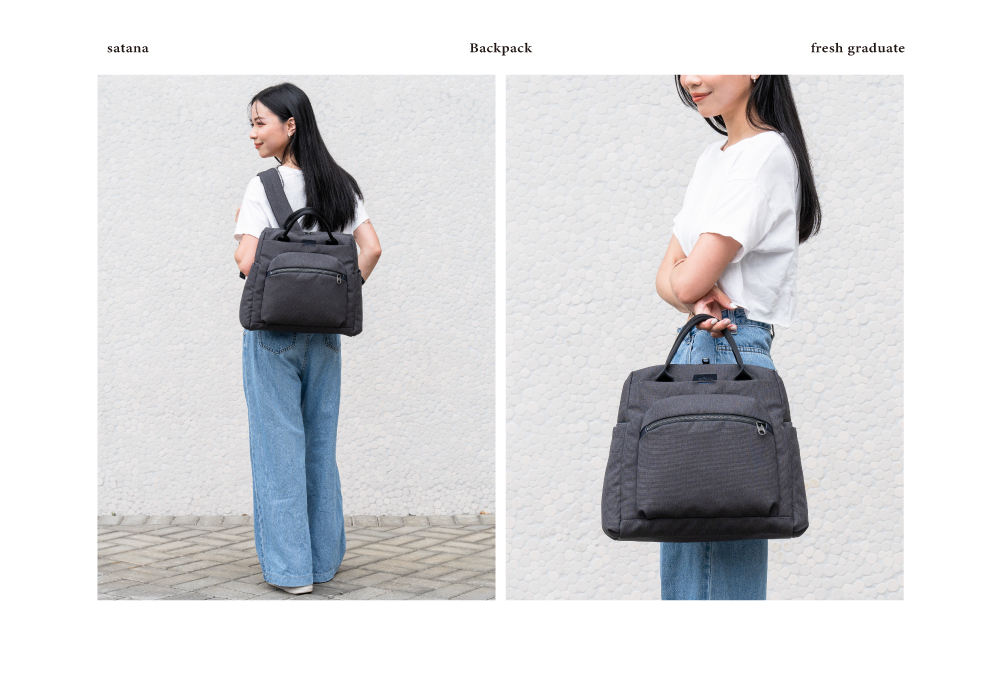 satana Fresh 青職人個性後背包-石墨黑 SFG0011-728 女生兩用照