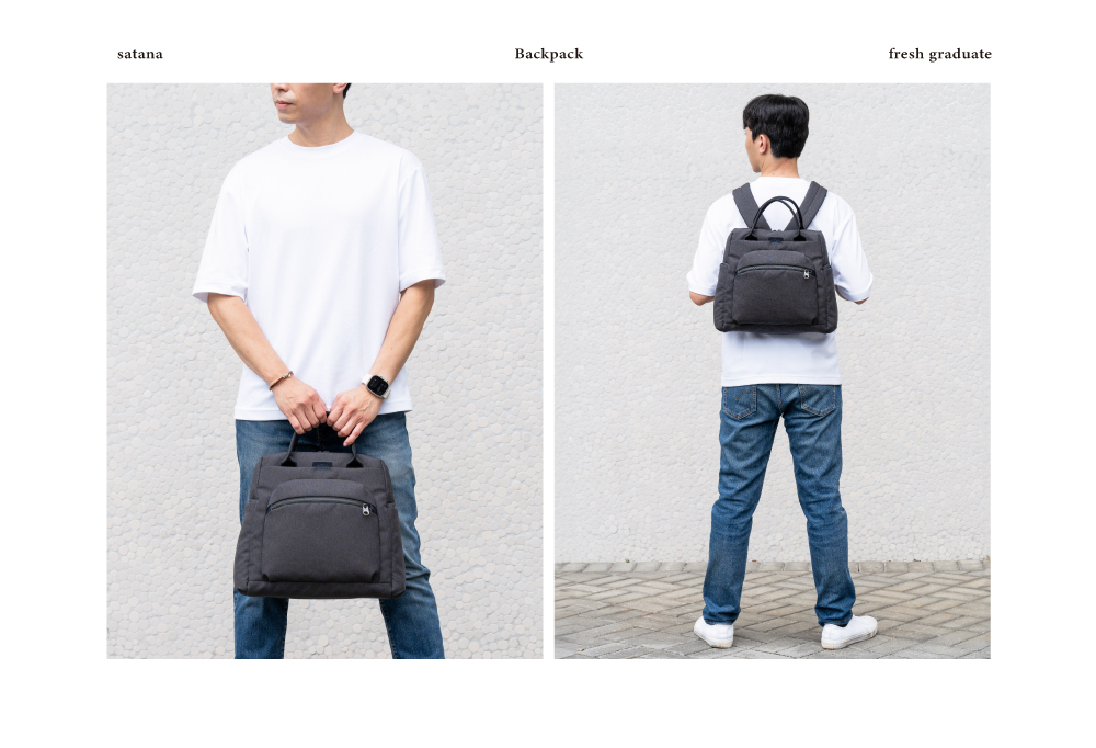 satana Fresh 青職人個性後背包-石墨黑 SFG0011-728 男生兩用照