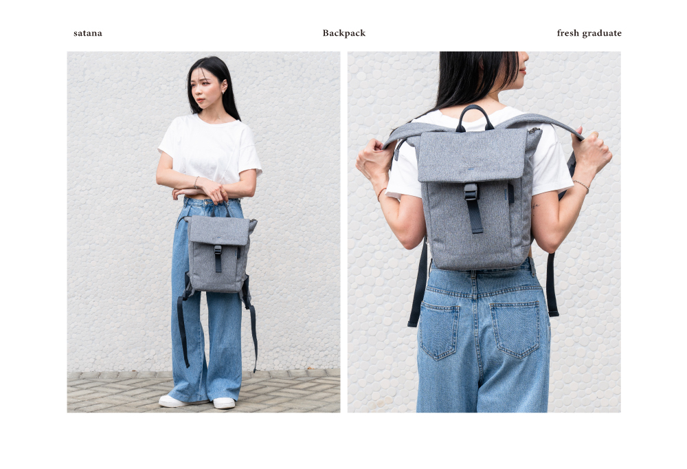 satana Fresh 青職人俐落率性後背包-麻花灰 SFG0091-707 女生兩用照