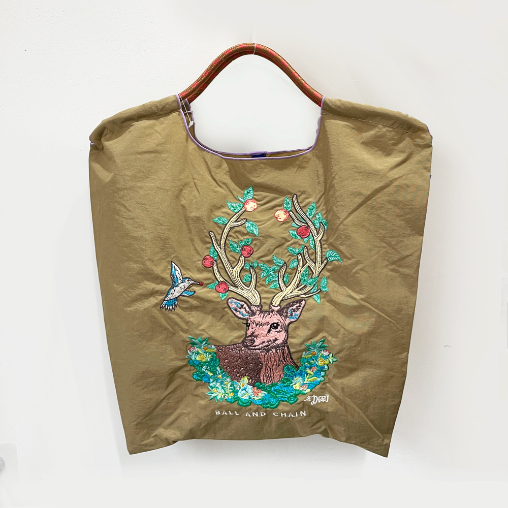 Ball＆Chain 刺繡環保購物袋 M號 - 卡其 (31300703)