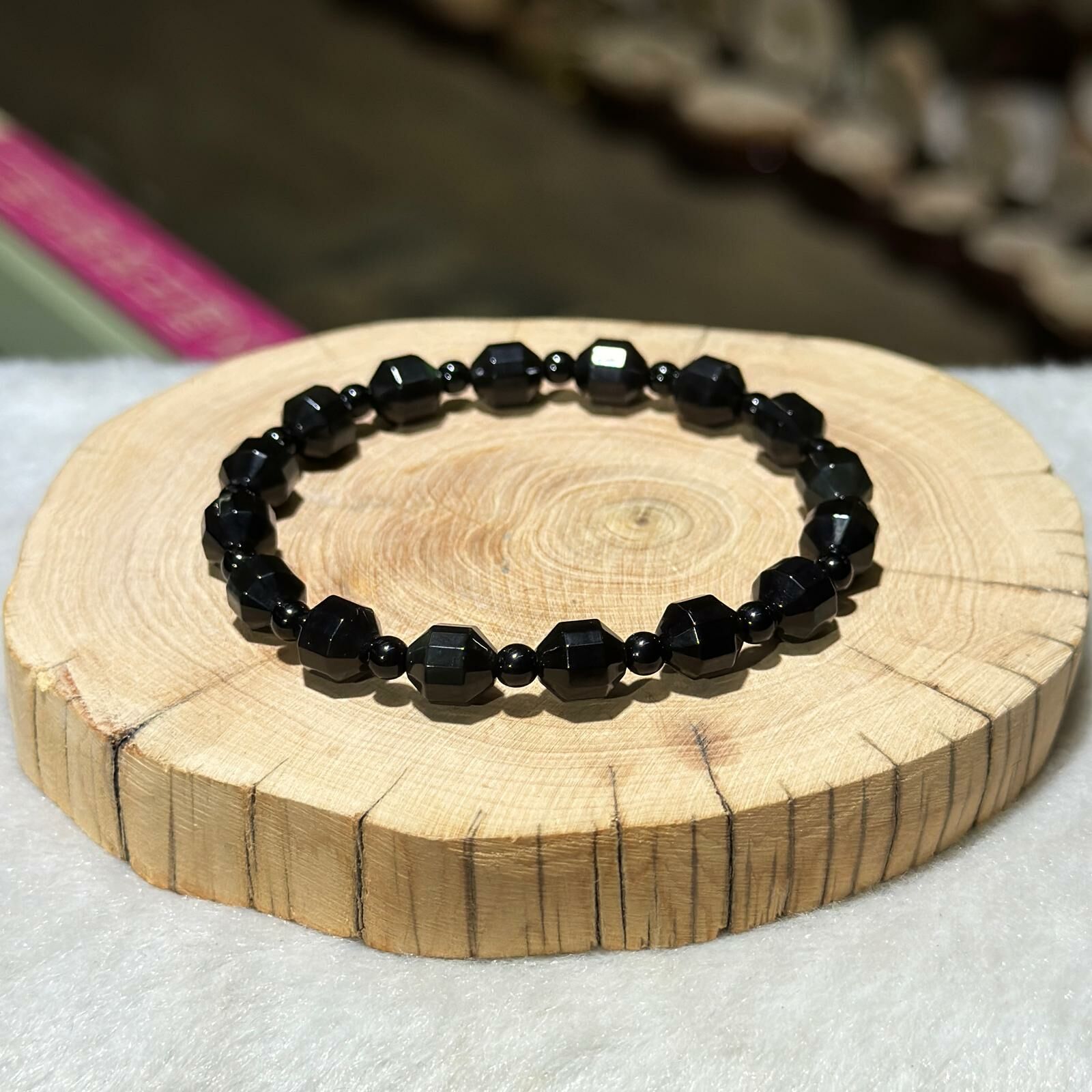 黑曜石切面隔珠手串 7 mm +/-