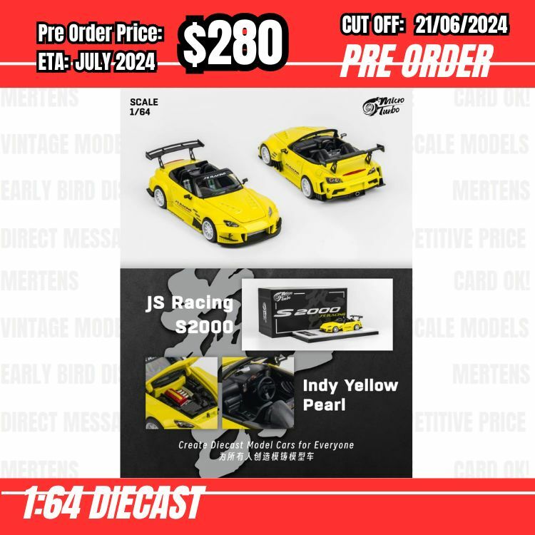 PO-$280 * Micro Turbo * 1:64 Honda S2000 J'Racing Metallic Yellow [OD18/06]