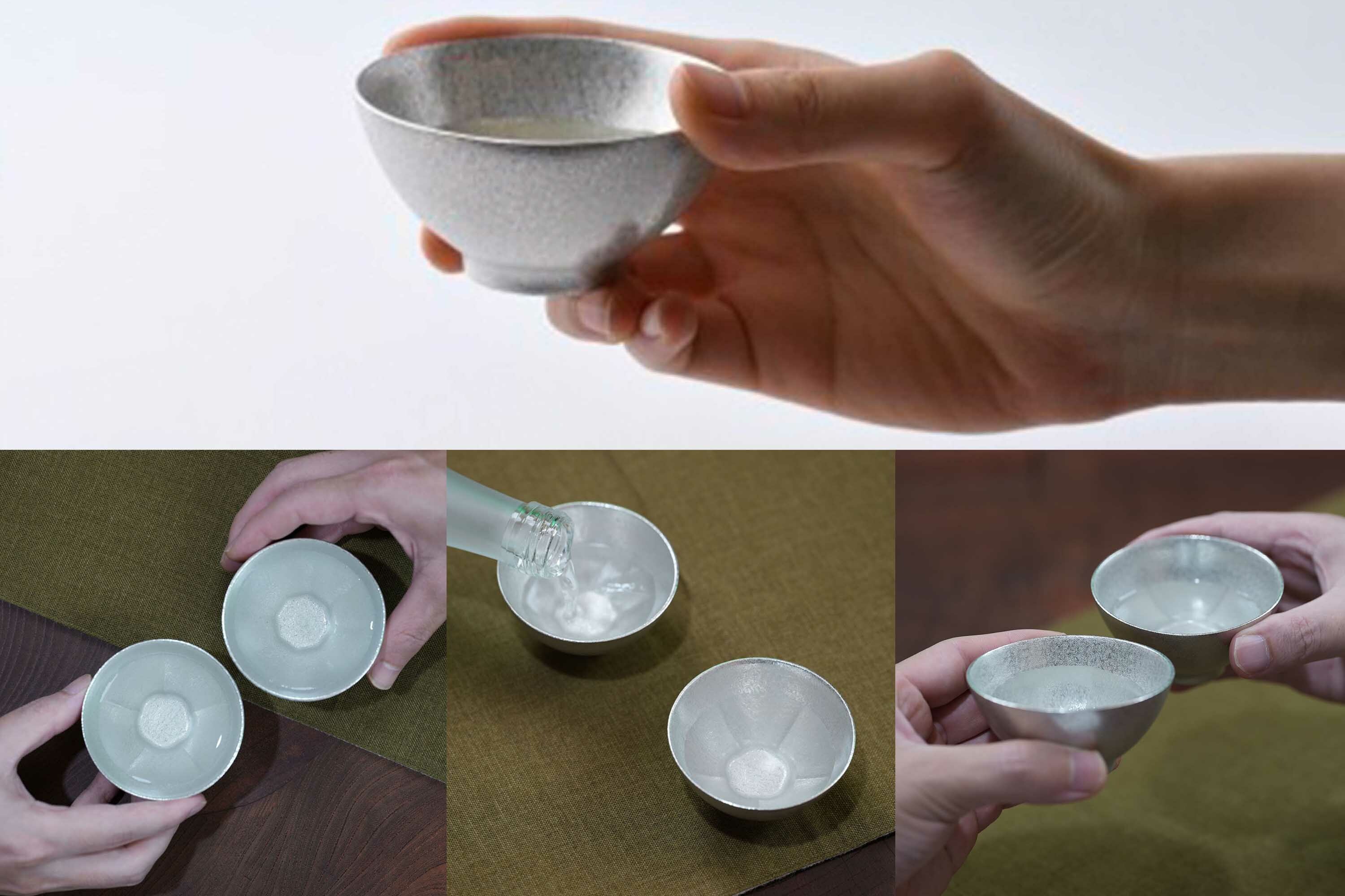 喝日本清酒的吉祥八角紋錫製杯子