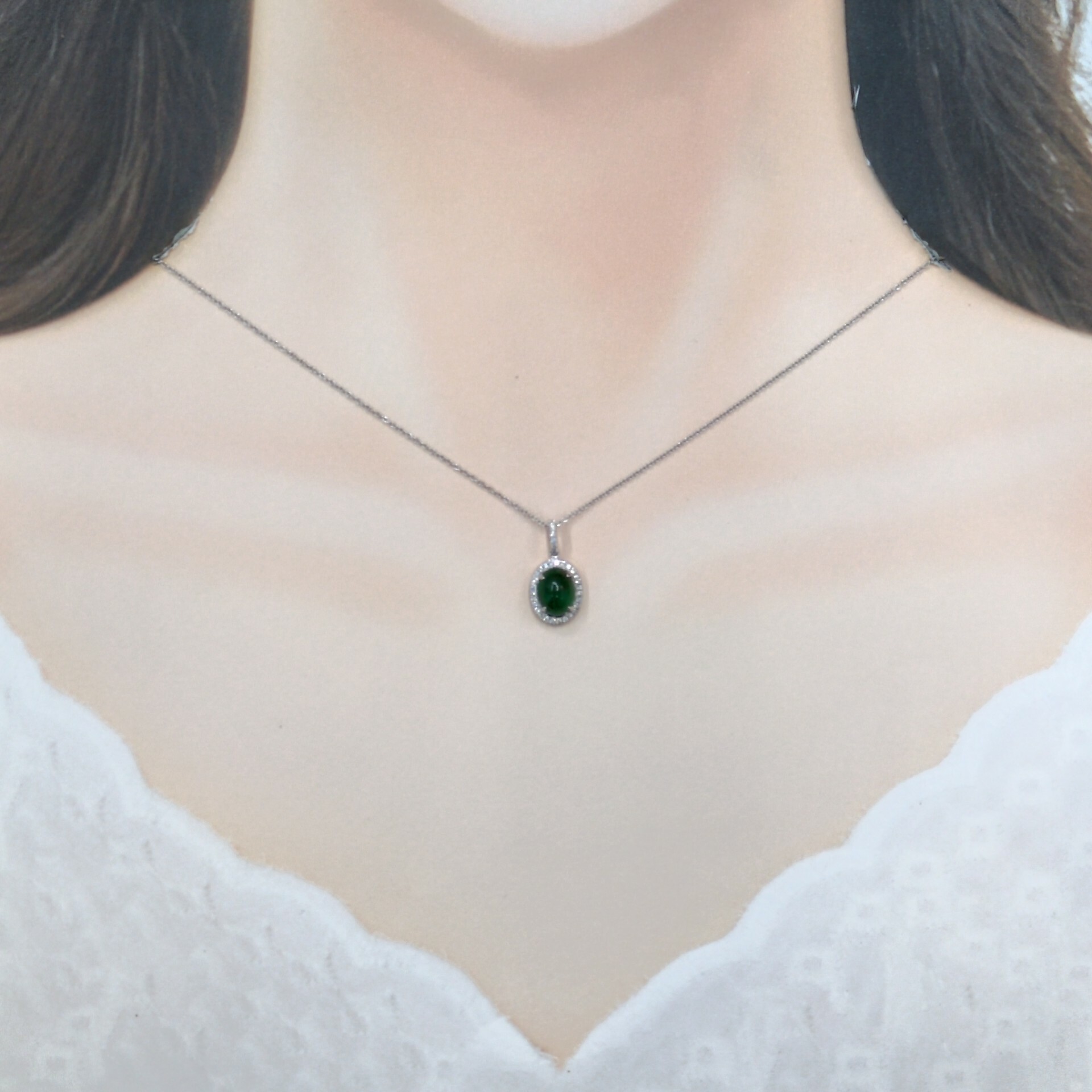 18K White Gold 1.50ct Emerald and Diamond Pendant