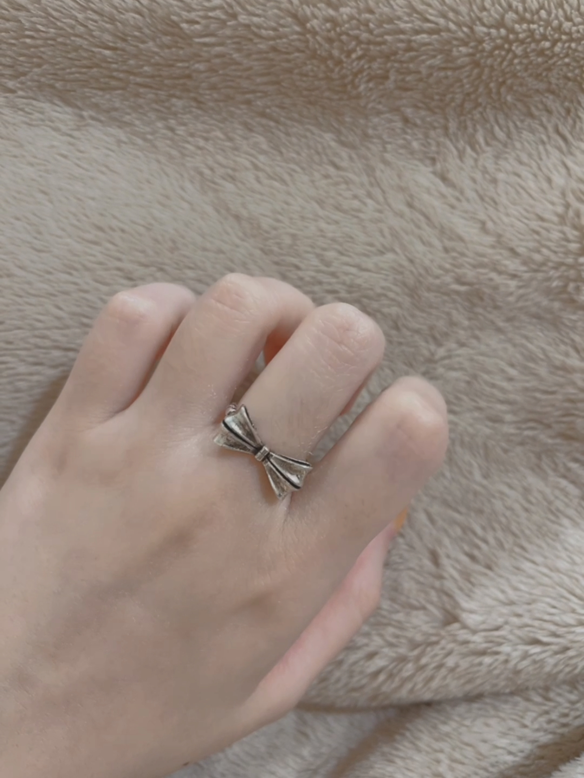 vintage復古做舊蝴蝶結純銀開口戒