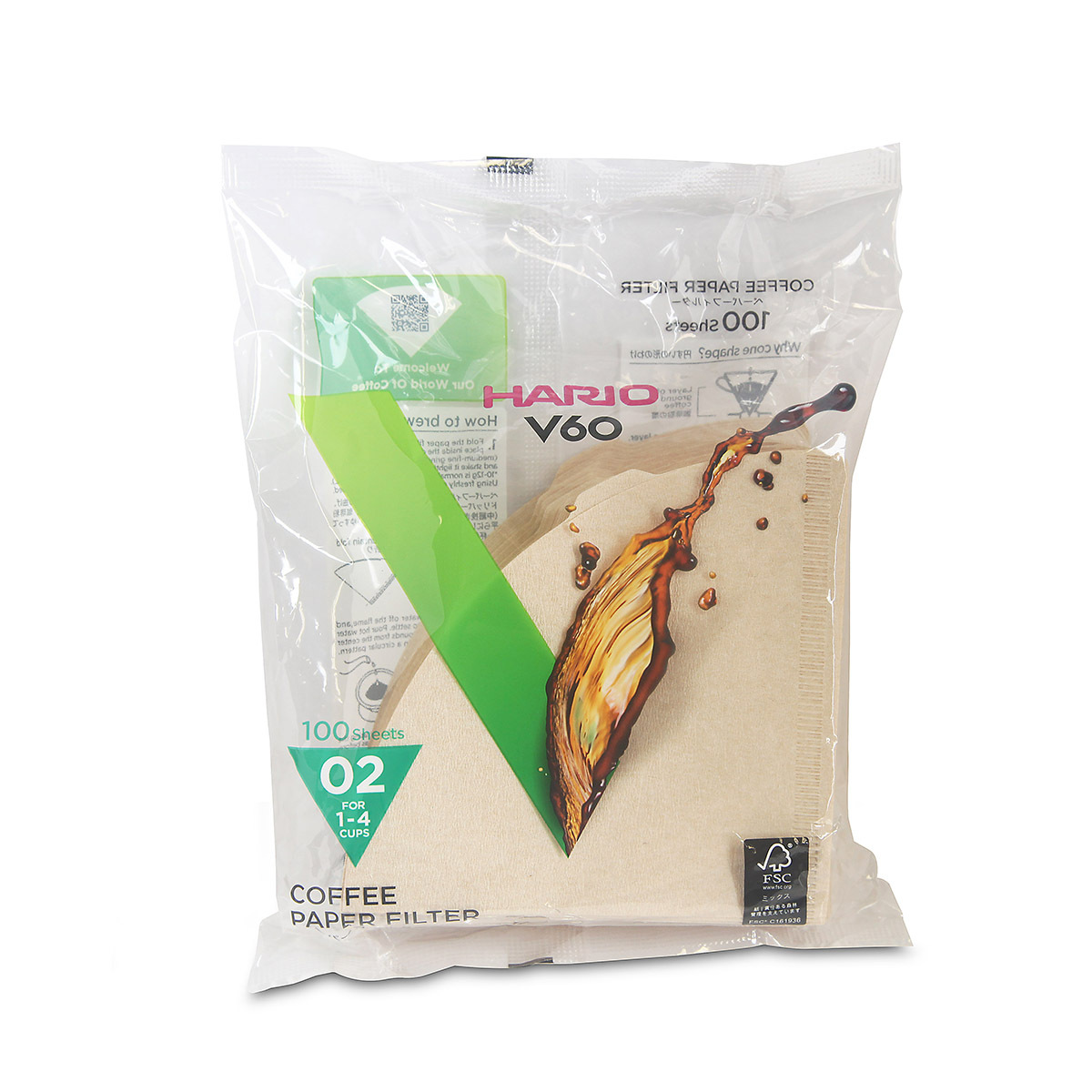 日本 HARIO V60 咖啡濾紙 02 原色 (100張 ) -VCF-02100M