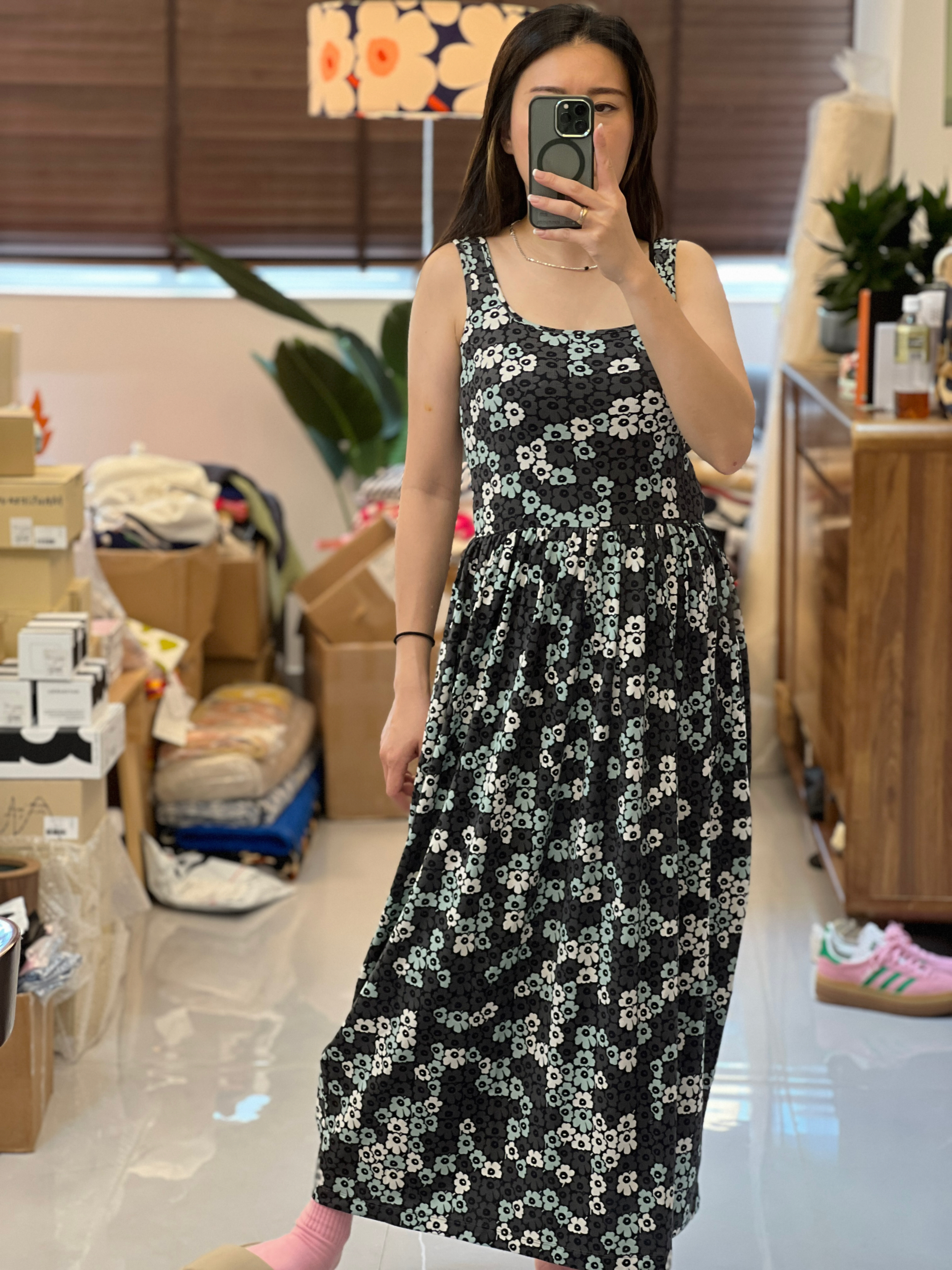 代購現貨 | Marimekko Grey x Black nano unikko 長裙 | Dekadi Unikko Dress