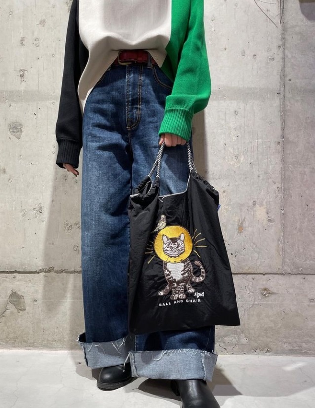 Ball＆Chain 刺繡環保購物袋 M號 - 黑 (31300101)