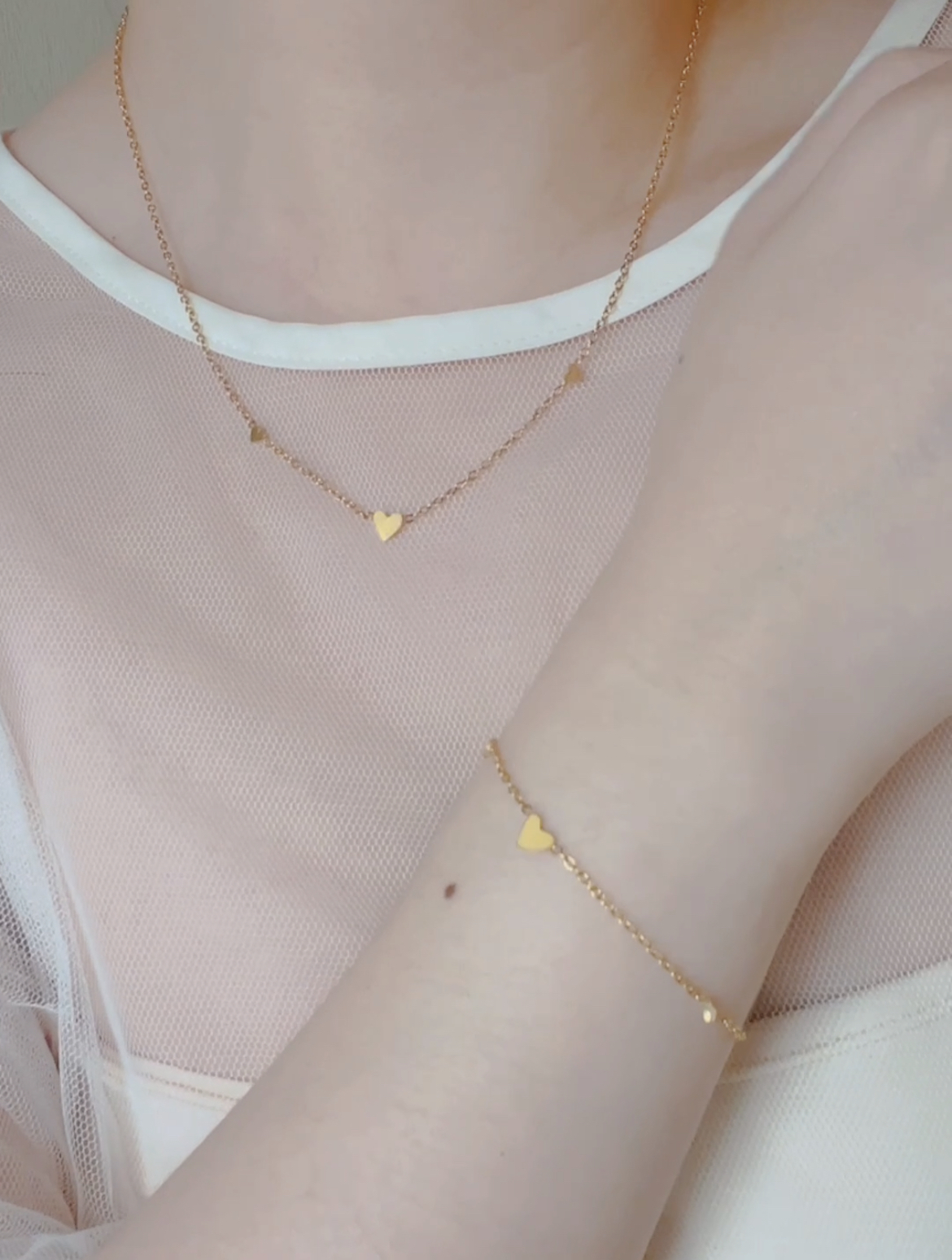 精緻三顆小愛心醫療鋼不褪色項鍊