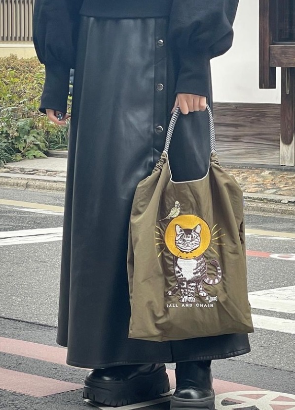 Ball＆Chain 刺繡環保購物袋 M號 - 橄欖綠 (31300113)