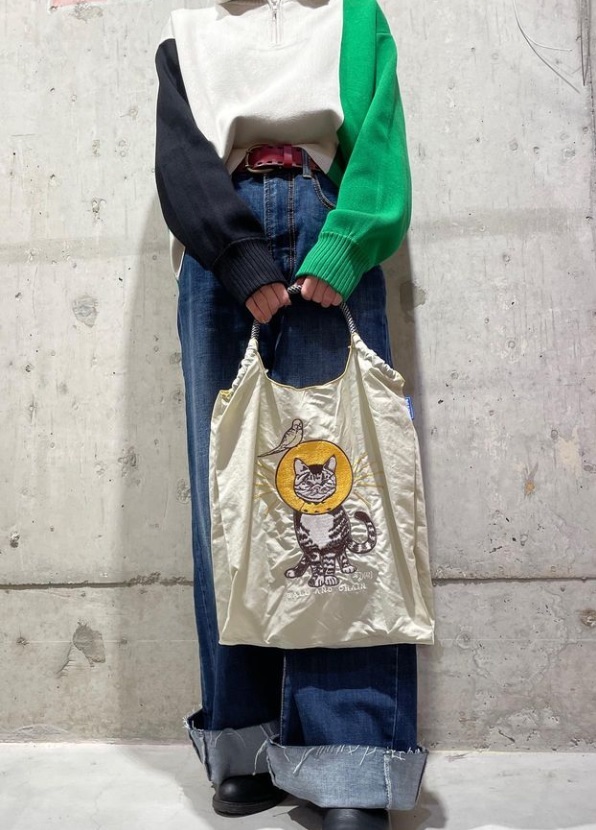 Ball＆Chain 刺繡環保購物袋 M號 - 淺灰 (31300127)