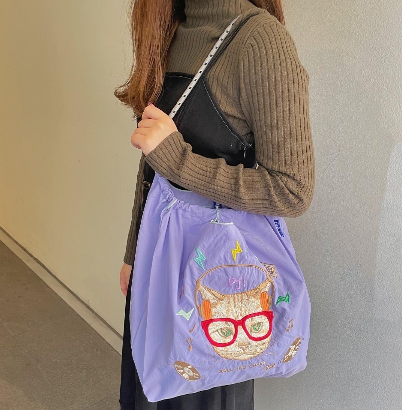 Ball＆Chain 刺繡環保購物袋 M號 - 紫 (31300626)