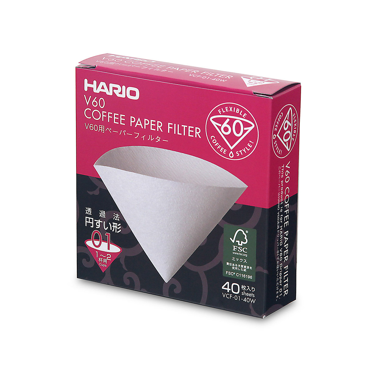 日本 HARIO V60 咖啡濾紙 01 白色 (40張 ) 盒裝 -VCF-01-40W