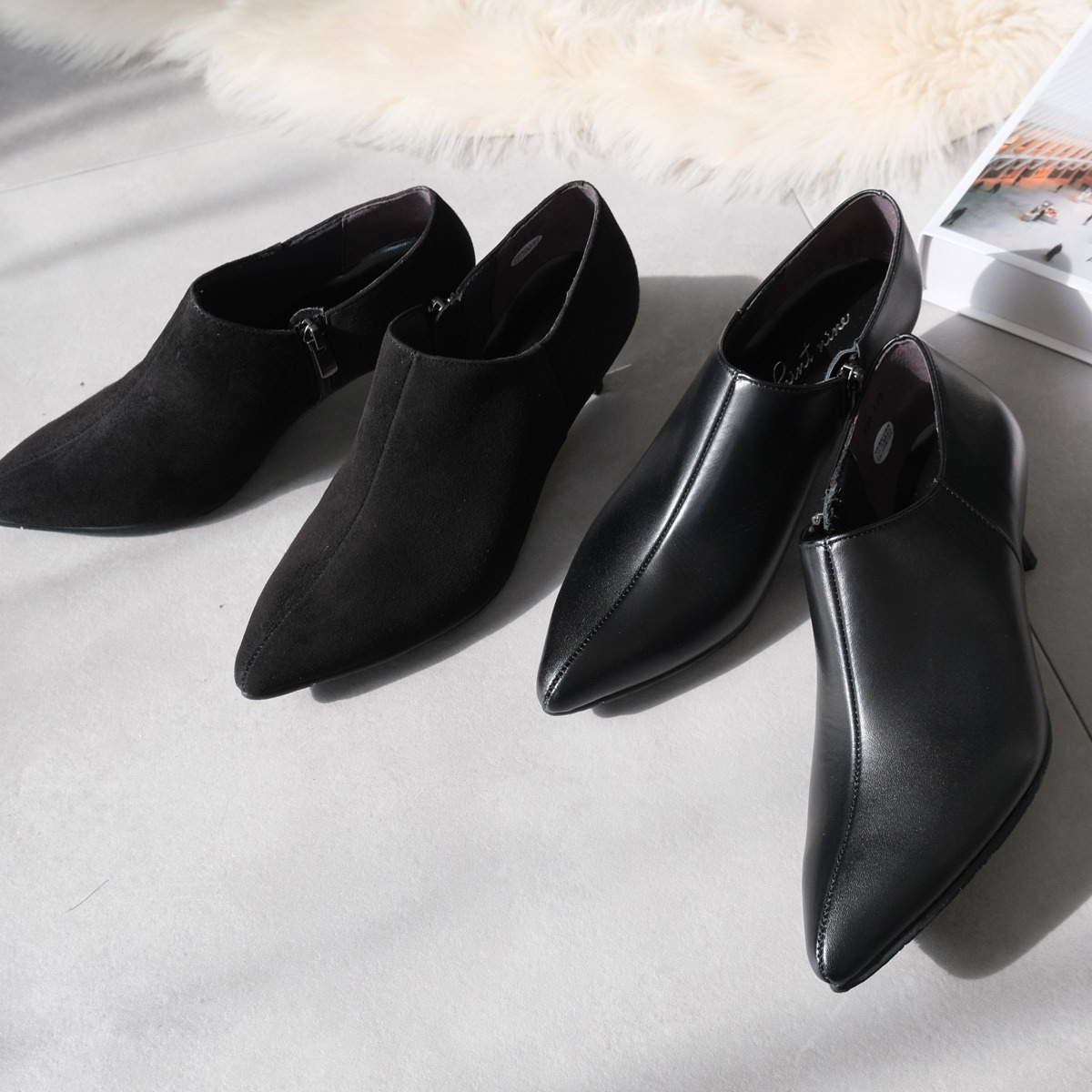 Point nine 日本製造真皮女用尖頭短靴